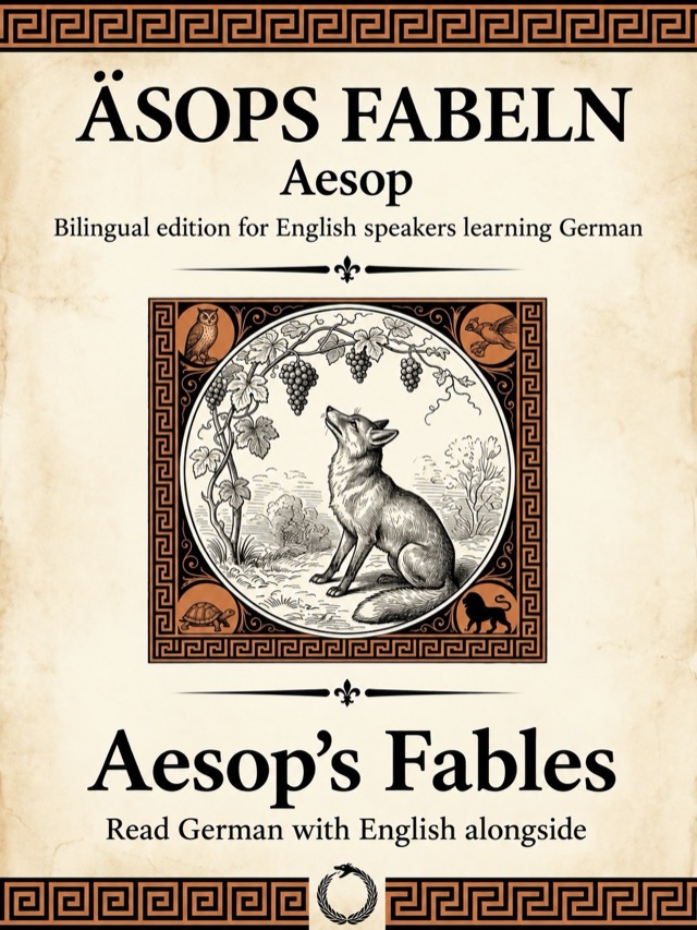 Covers of Aesop's Fables: Learn German · English alongside; Learn French · English alongside; Learn Spanish · English alongside