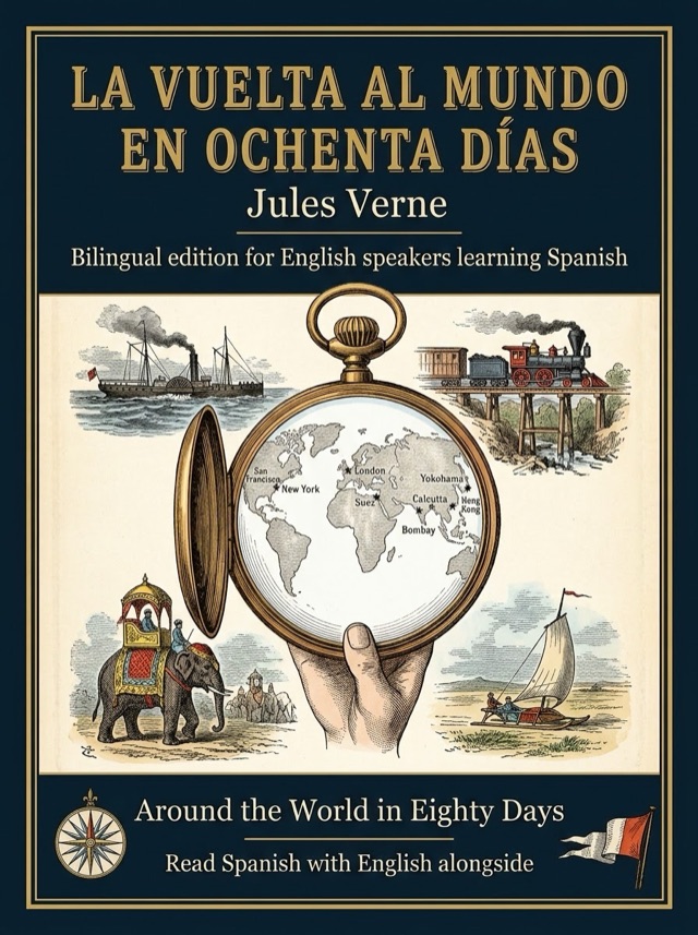 Cover of Around the World in Eighty Days, Learn Spanish · English alongside