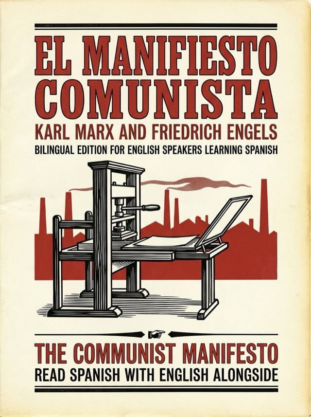 Cover of The Communist Manifesto, Learn Spanish · English alongside