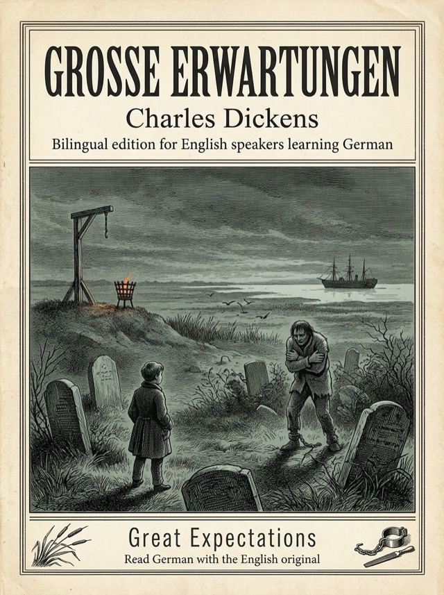 Covers of Great Expectations: Learn German · English alongside; Learn French · English alongside; Learn Spanish · English alongside