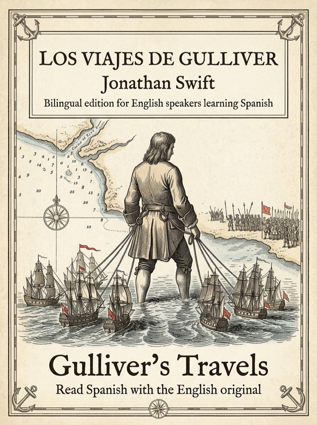 Cover of Gulliver's Travels, Learn Spanish · English alongside