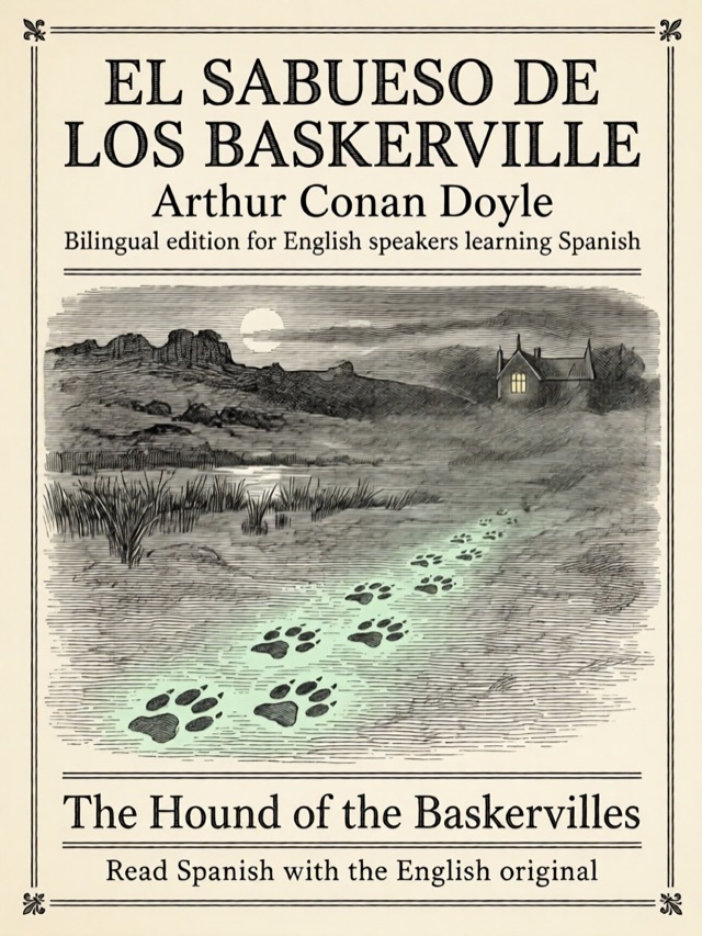 Cover of The Hound of the Baskervilles, Learn Spanish · English alongside