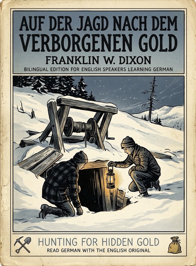 Covers of Hunting for Hidden Gold: Learn German · English alongside; Learn French · English alongside; Learn Spanish · English alongside