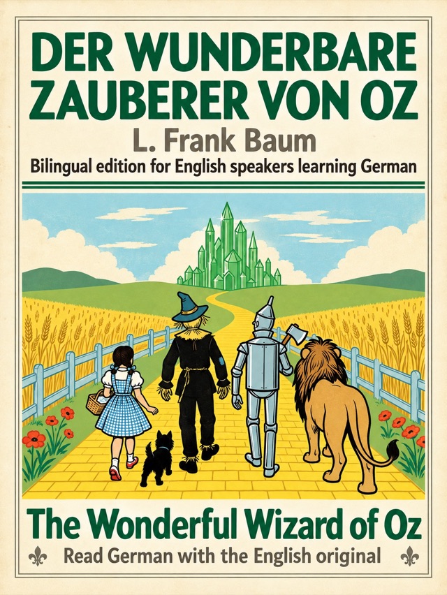 Covers of The Wonderful Wizard of Oz: Learn German · English alongside; Learn French · English alongside; Learn Spanish · English alongside