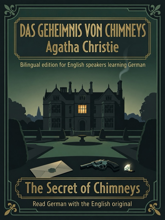 Covers of The Secret of Chimneys: Learn German · English alongside; Learn French · English alongside; Learn Spanish · English alongside