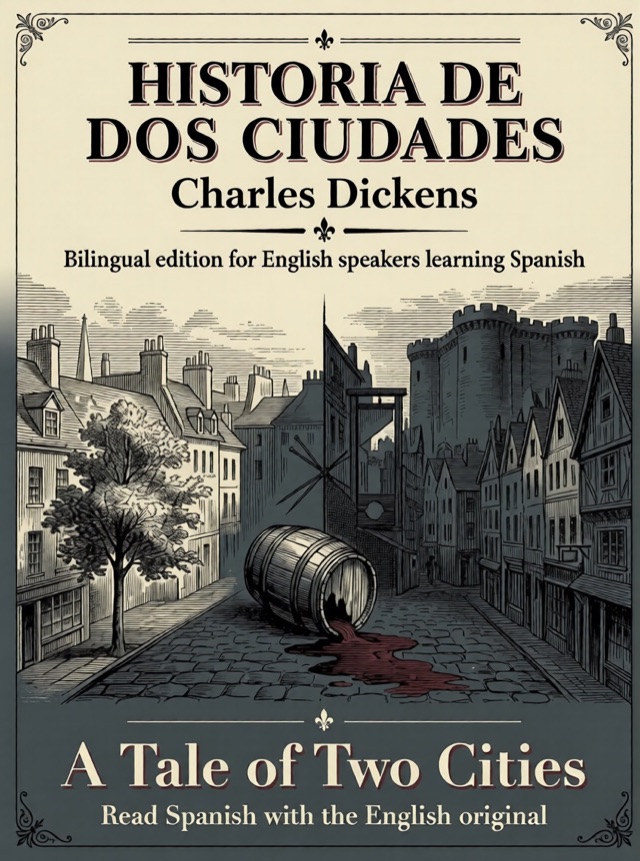 Cover of A Tale of Two Cities, Learn Spanish · English alongside