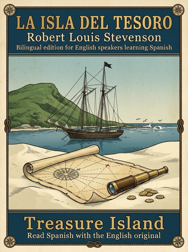 Cover of Treasure Island, Learn Spanish · English alongside
